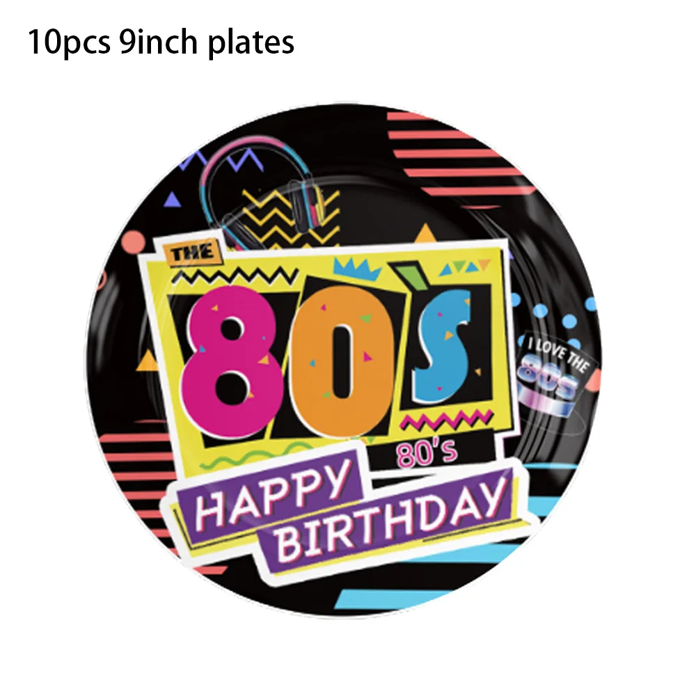 80s Birthday Party disposable tableware set 80s party plate cup napkin Tablecloth Back To 80s Birthday Party Decoration Banner
