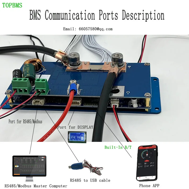 Topbms 3.7v bms 3s 12v 4S 14.8v 7s 24v 10s 36v 12s 44.4v 13s 14s 48v 16s 60v 200a 500a bluetooth rs485 bateria de lítio modbus