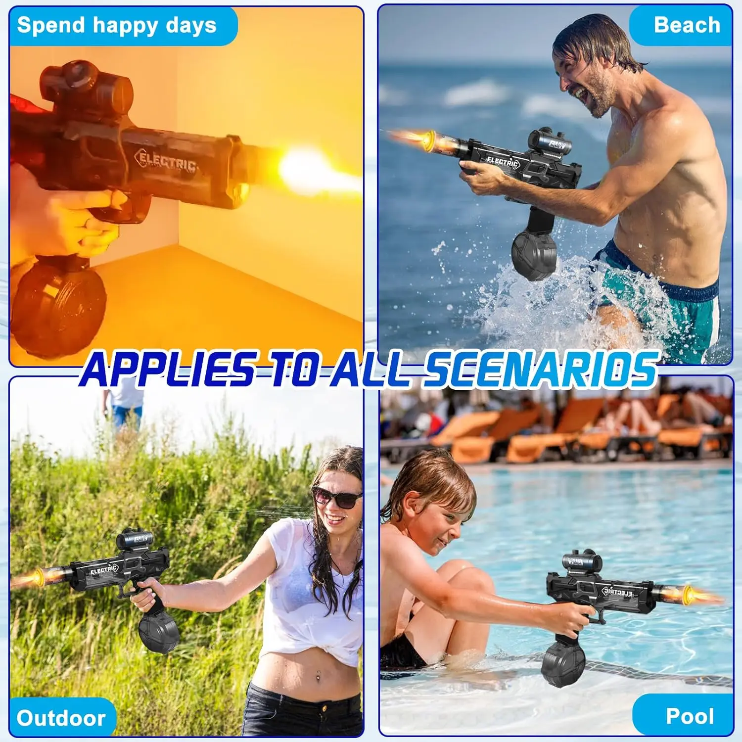 Gesimuleerde vlam Automatisch waterpistool Continu afvuren Elektrisch spuitapparaat Grote capaciteit Zomer buiten gevechtsstrandspeelgoed