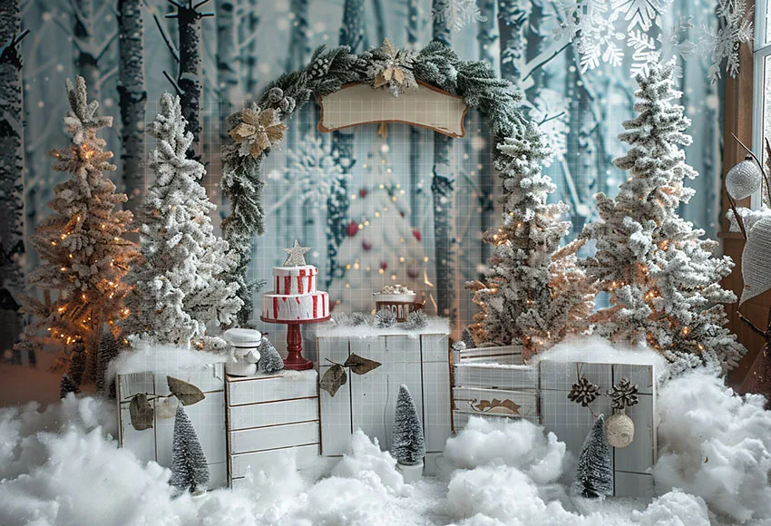 Mehofond-Fondo de fotografía para niños, decoración de retrato familiar, estudio fotográfico, bosque de Navidad, copo de nieve, árboles de Navidad, Invierno