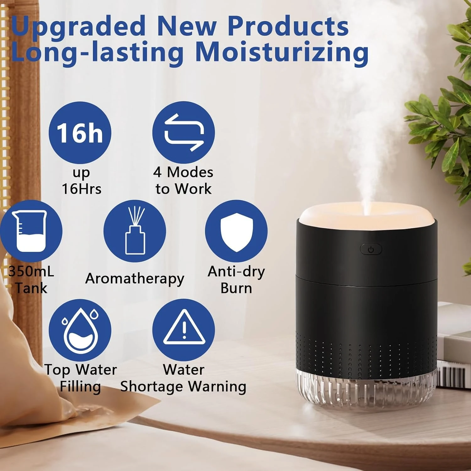 2026 New Upgrade Colorful Mini Humidifier, USB Rechargeable Humidifier, Small Humidifier, 4 Modes Super Quiet, Humidifiers For