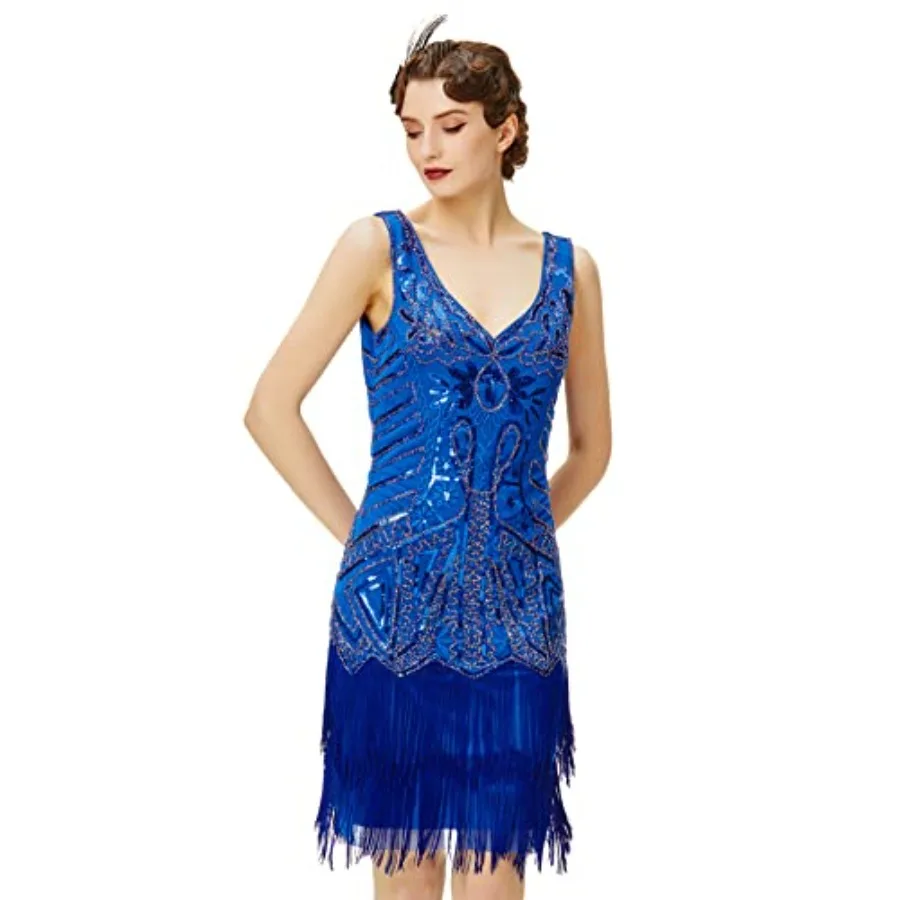 

Женские платья в стиле флэппер 1920-х годов с V-образным вырезом, бисером и бахромой, в стиле Великого Гэтсби