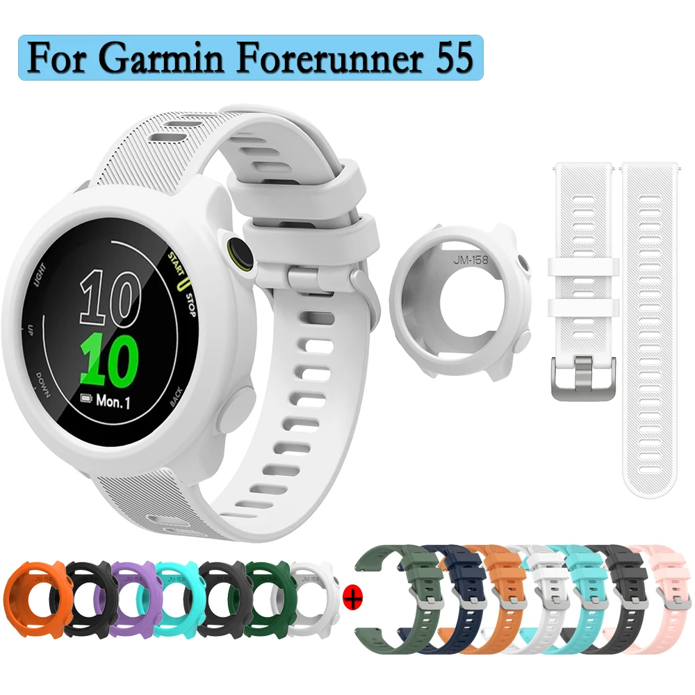 Für Garmin Forerunner 55 Uhrenarmband + Uhrengehäuse-Armband mit silberner Schnalle. Hochwertiges, langlebiges Silikonarmband