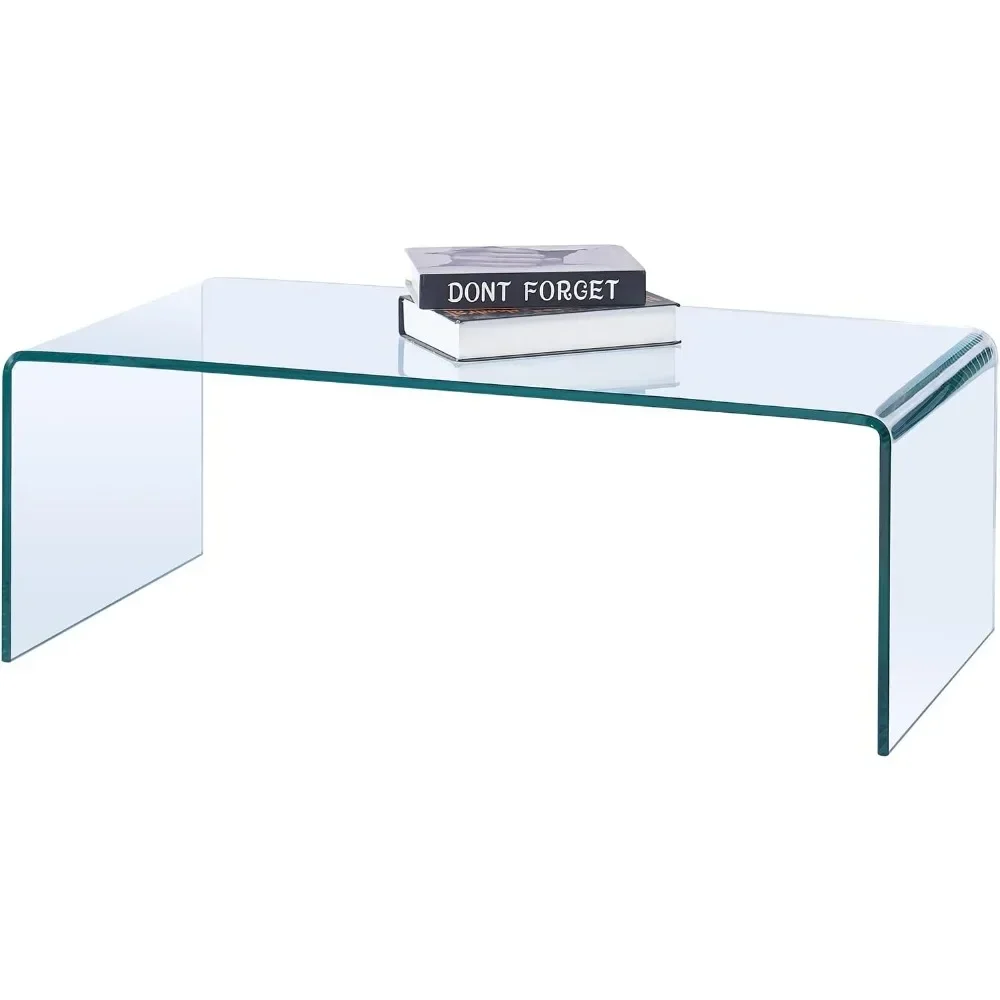 

Glass Coffee Table, Modern Clear Coffee Table for Living Room, Small Rectangle Tempered Glass Waterfall Sofa End Tables 39.4" x