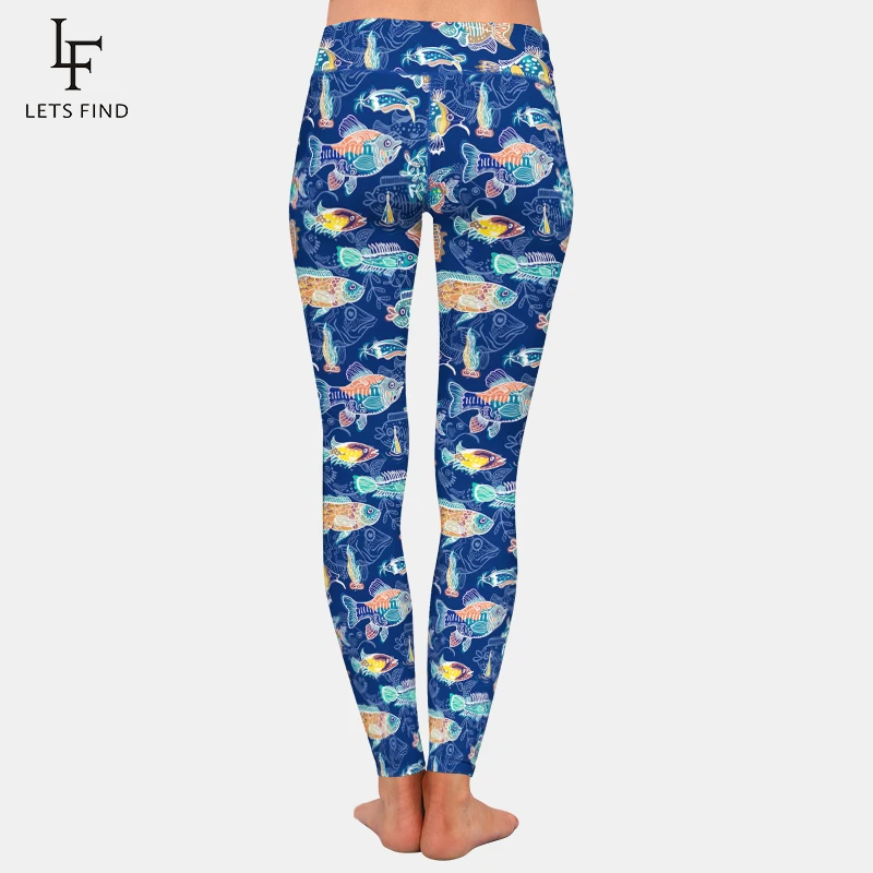 LETSFIND-mallas elásticas ajustadas para mujer, Leggings de cintura alta, con estampado de peces bonitos, para Fitness