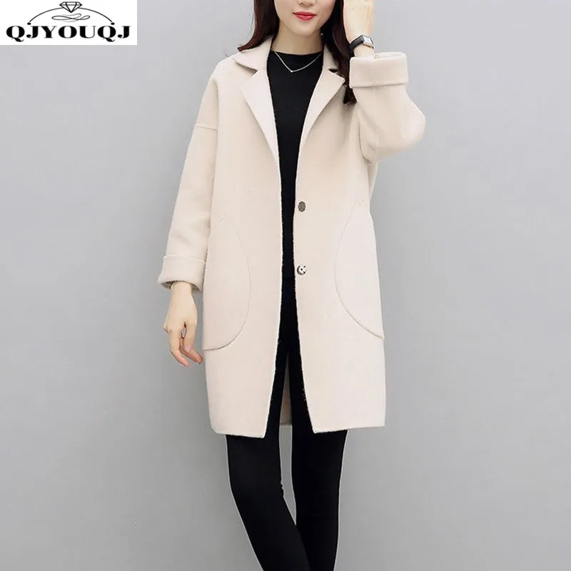 

Autumn and winter Korean version new long slim fit fashionable suit collar high-end coat
