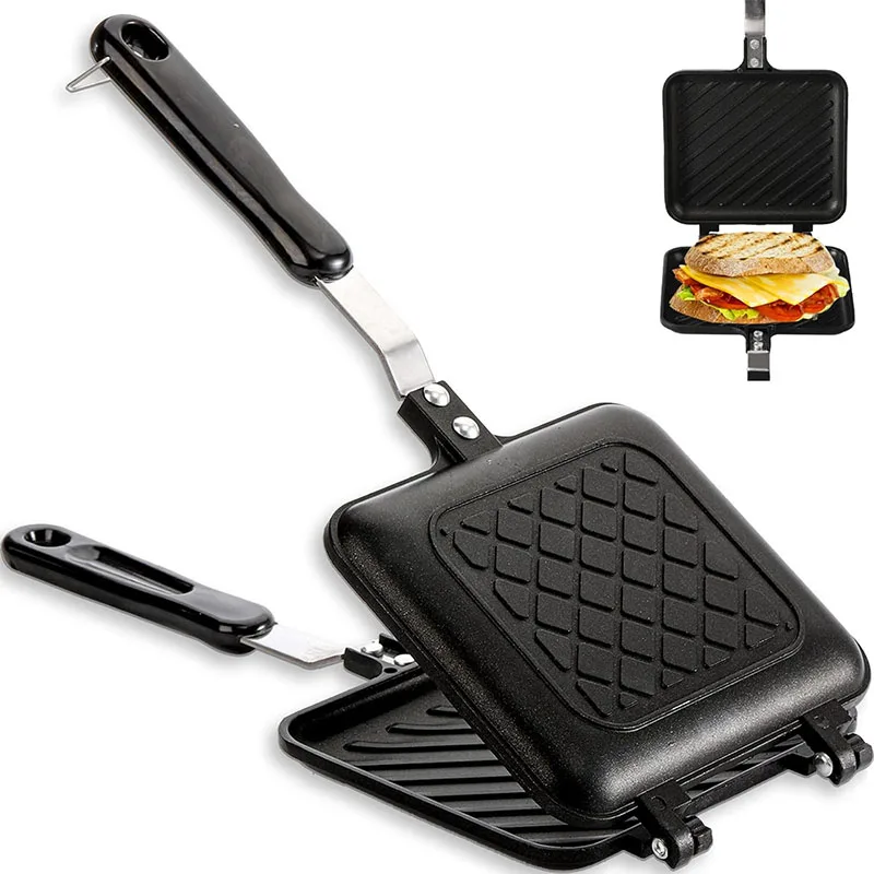 Sandwich Maker Grilled Sandwich Panini Maker Pan with Non-Stick Plates Stovetop Toasted Sandwich Maker Aluminum Flip Pan JT