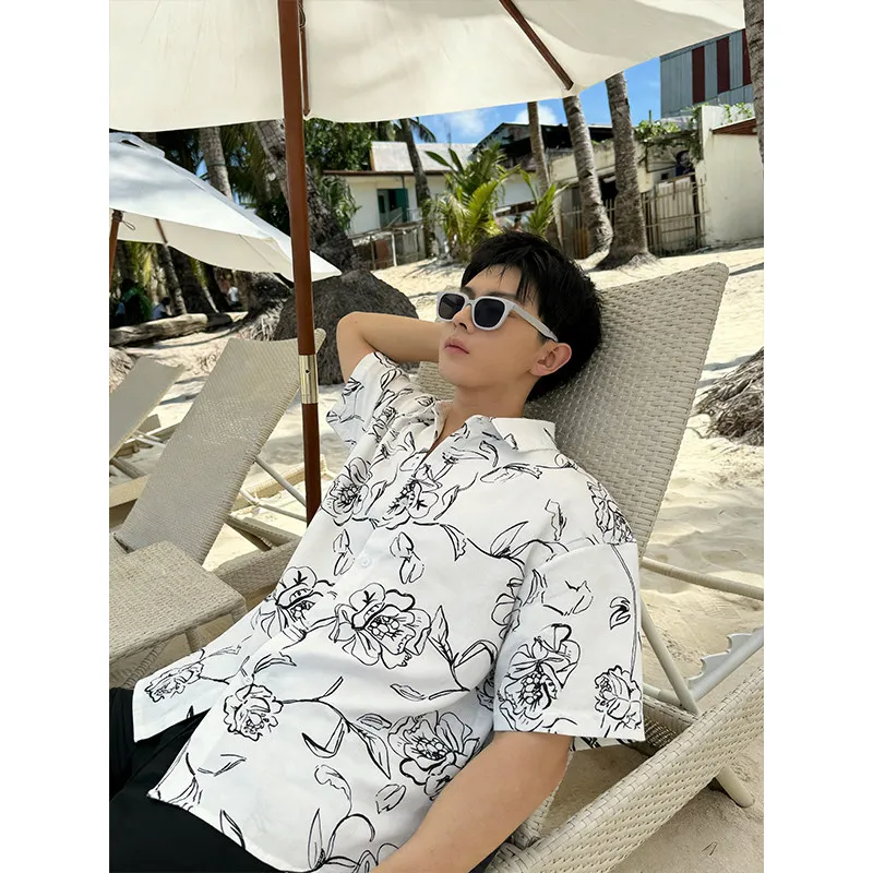 

New 2026 Summer Light Breathable Plant Print Short Sleeve Shirt men Men's clothing