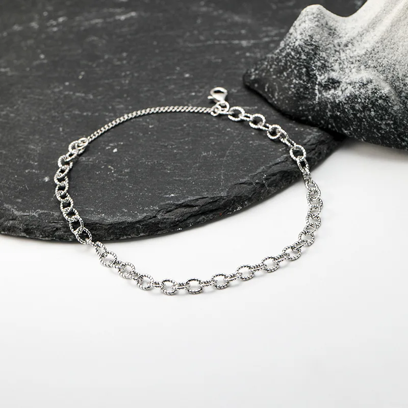 

S925 Silver Vintage Twisted Textured Oval Link Plain Bracelet, Retro Minimalist Stackable High Sense Jewelry 2026