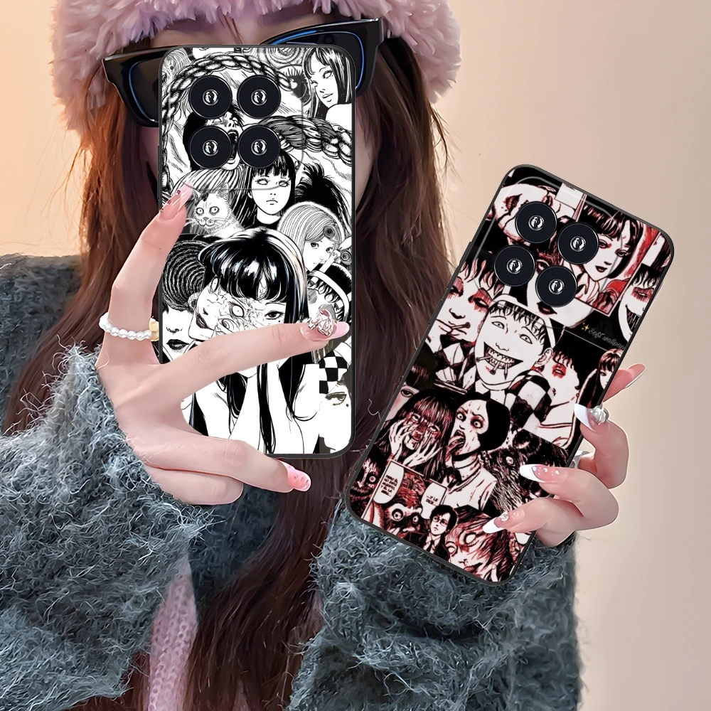 Junji Souichi Painting Mobile Cell Phone Case for Xiaomi 14 13 12 11 10 9 T Ultra Lite Pro S SE X 5G Black Phone Cover Shell