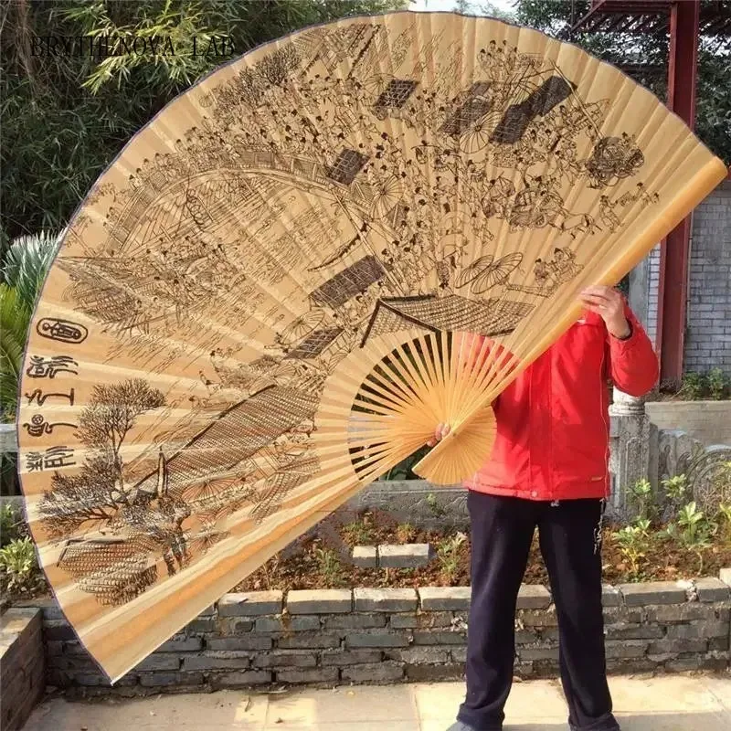 Wall Mount Decoration Cloth Fan Chinese Style Large Craft Paper Folding Hand Fan Living Classical Room Decorative Hanging Fans