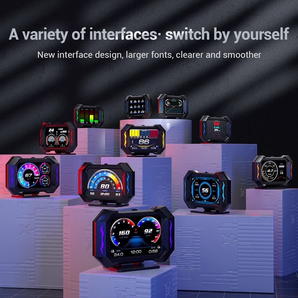 P25 OBD2 GPS HUD Multifunction Digital Speedometer Fuel Consumption Water Temp Voltage Press Slope Meter Alarm Car Accessories