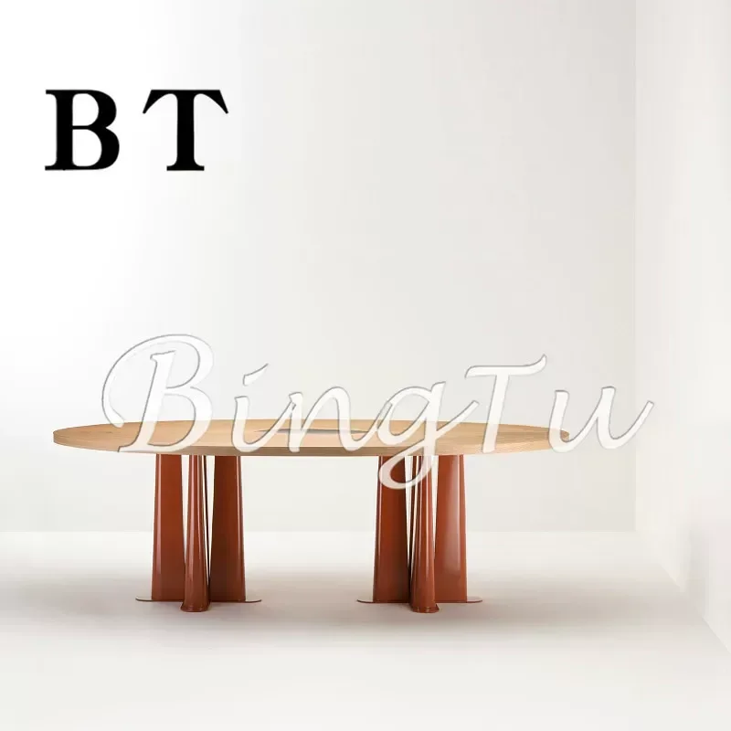 Vintage Creative Art Dining Table Medieval Retro Round Oval Wooden Table for Home Kitchen Restaurant Furniture Decor