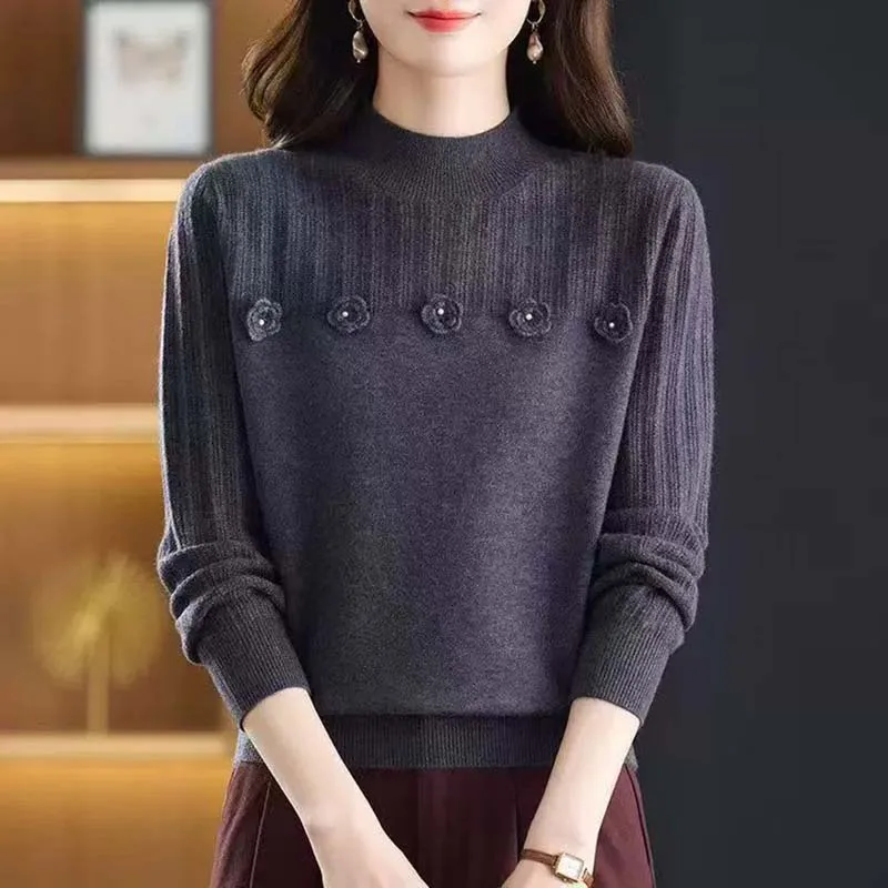Autumn Winter New Middle-aged Mother High-end Foreign Semi-turtleneck Sweater 2026 Women's Fashion Top Knitted Bottoming Shirt