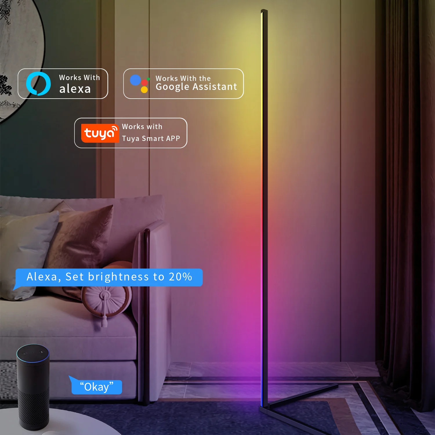 

RGB LED Floor Lamp Living Room Corner Lamp Smart APP Remote Control 140cm Atmospheric Standing Stand Light Christmas Home Decor