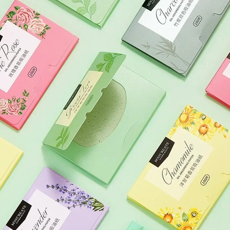 100 個ポータブル顔吸収紙オイルコントロールワイプ緑茶シート油性顔ブロッティングマットティッシュメイクアップフェイシャルクリーン