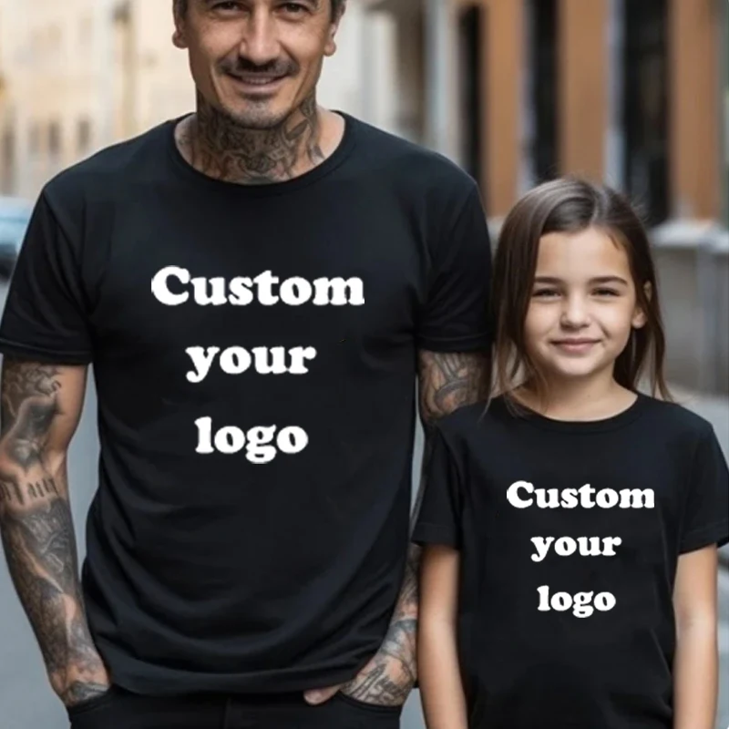 

Mom Dad Me Customize Logo T Shirt Printed Family Matching Outfits Father Tshirt Daughter Son Clothes Look Dad Baby Kids Clothes