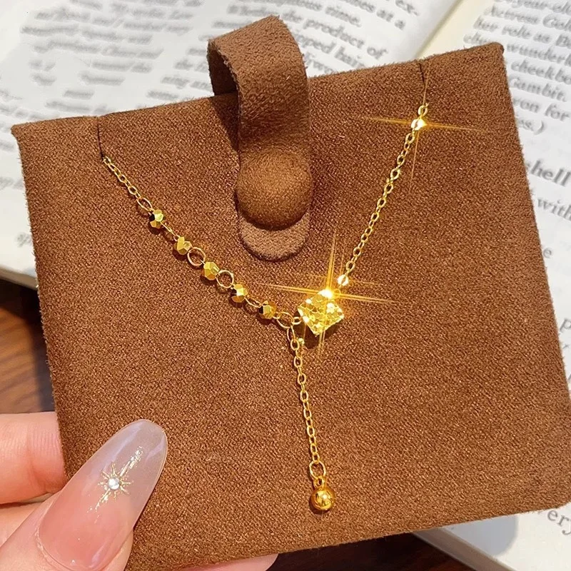 

Jewelry Inspired Sand Gold Four-Side Ice Crack Cube Tassel Necklace Women Shiny Disco Ball Bead Clavicle Chain Fashion Jewelry