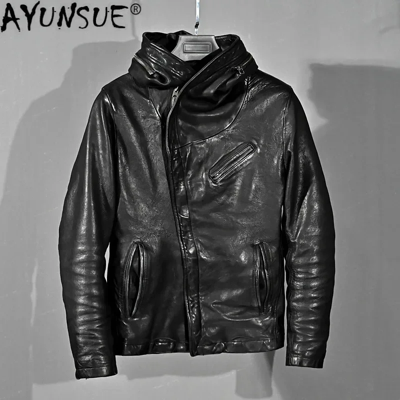 

AYUNSUE 2020 New Genuine Leather Jacket Men Clothes 100% Real Sheepskin Coat Vintage Motorcycle Jacket Man Hooded Slim Fit KJ