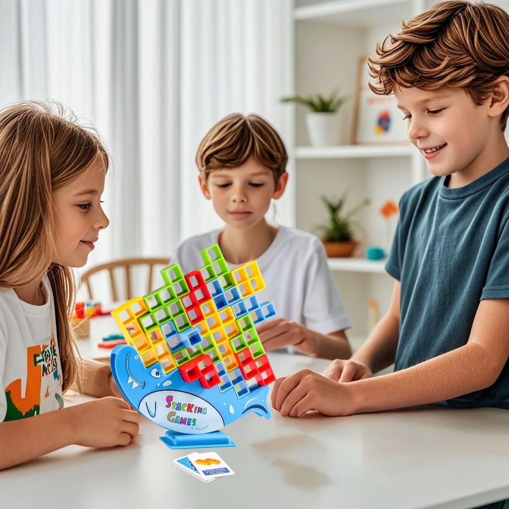 テトラタワー バランススタッキングブロックゲーム - 家族、パーティー、旅行、クリエイティブプレイ向けのカラフルで楽しい2人用ボードゲーム