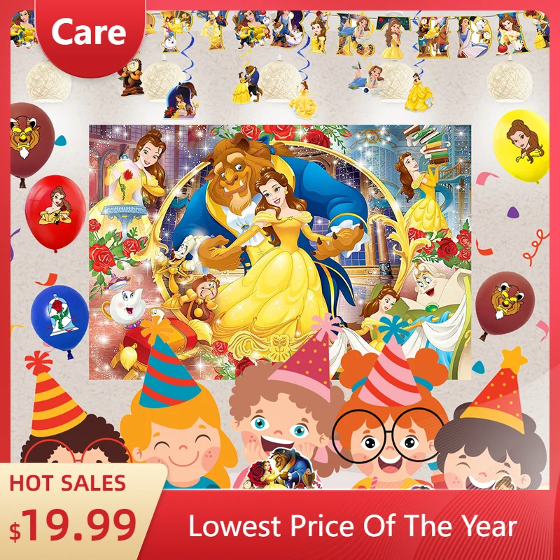 

Beauty And The Beast Belle Princess Birthday Party Decoration Supplies Cake Decoration Banner Balloon Background Baby Shower