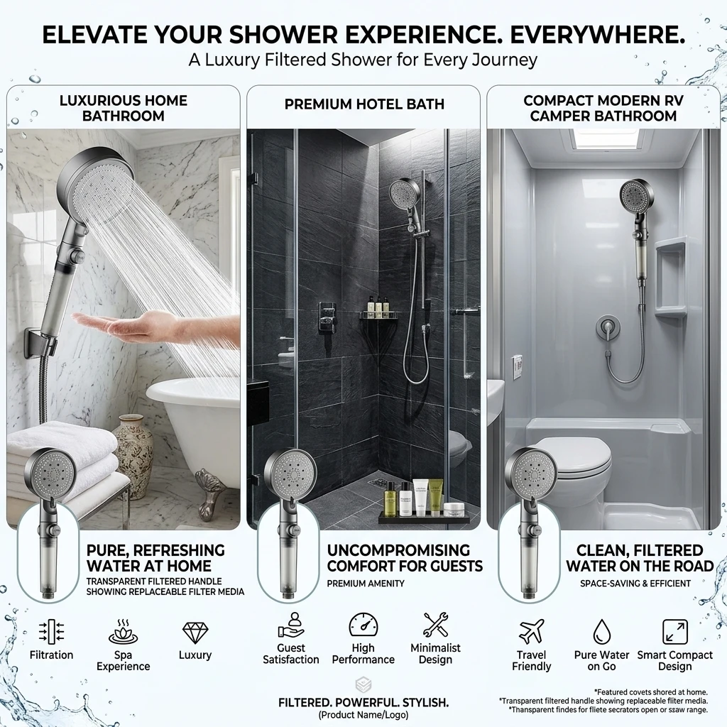 1PC 5 Mode Handheld Shower Head One Button Water Stop 4 Point Universal Interface Household Bath Accessory