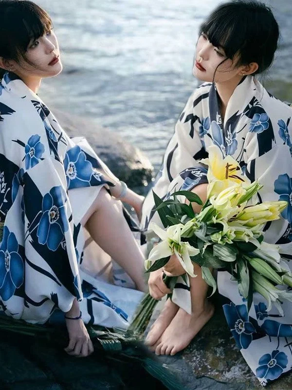 

Traditional Reformed Kimono Bathrobe Photography Japanese Style Girl Dress Photography Costume Polyester Fiber Ethnic Wear