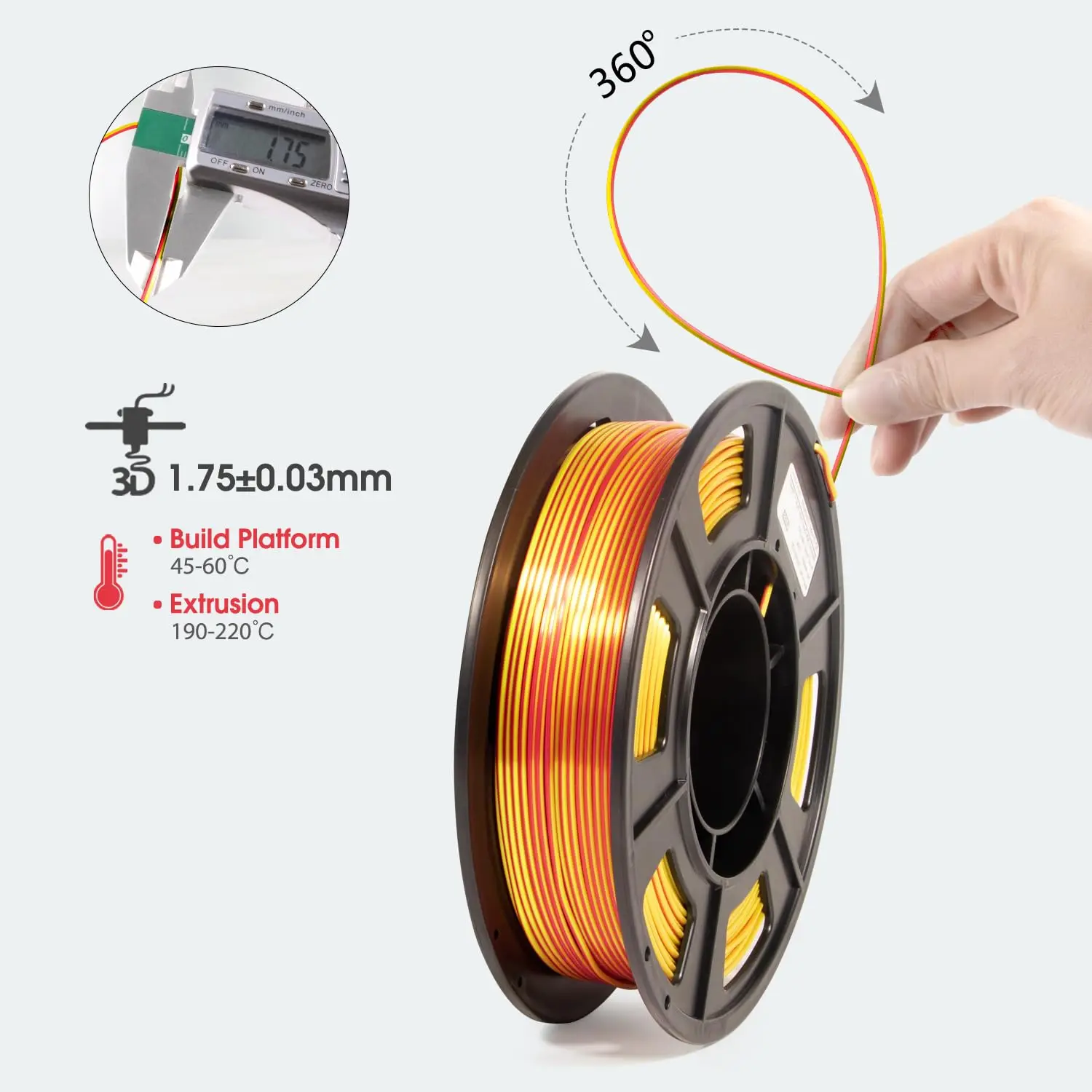 3D Printer Filament, PLA Filament 1.75mm Bundle, Dual Color Filament Silk PLA, Dimensional Accuracy +/- 0.03 mm, 250g x 4 Pack