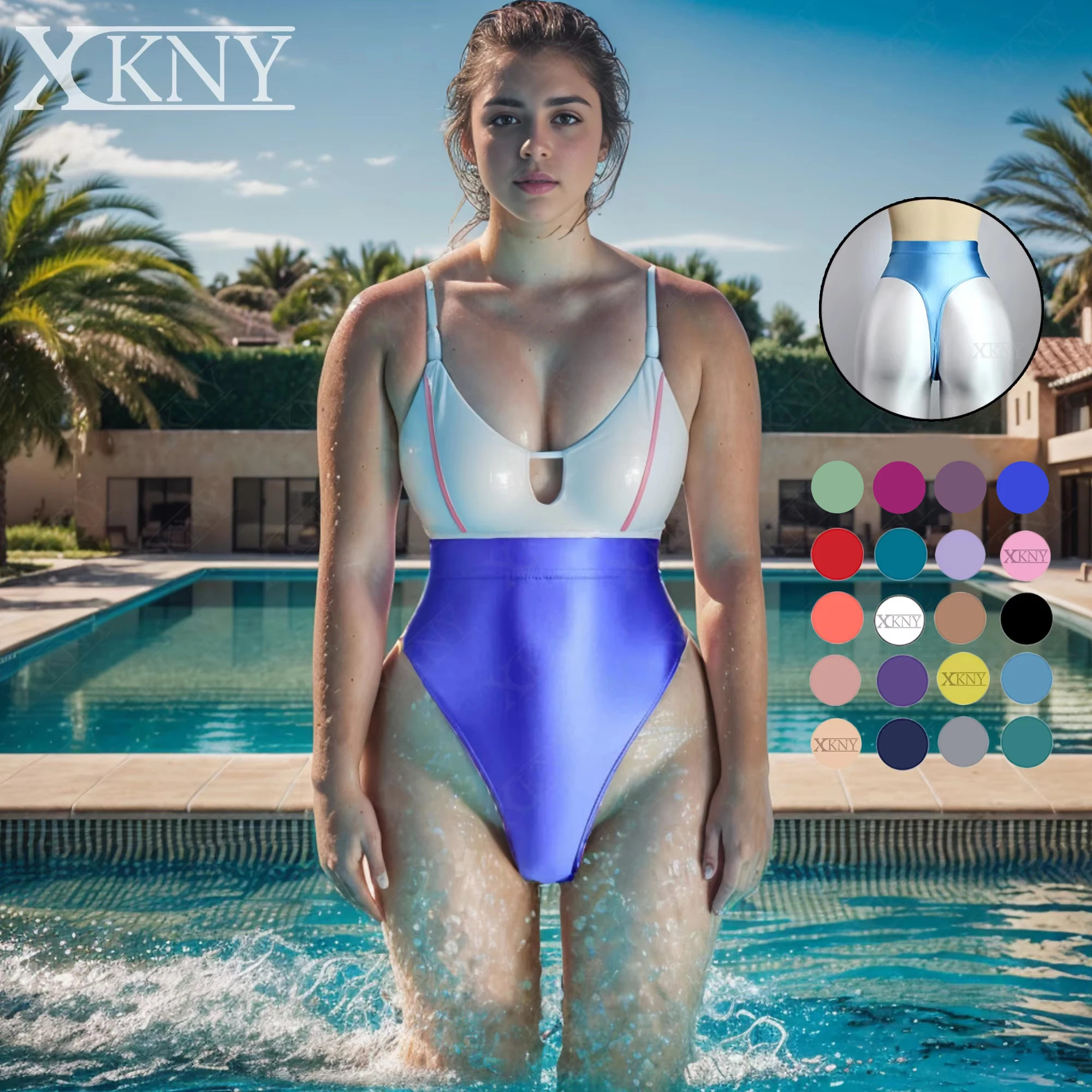 XClocKNYoung satin glossy bikini satin glossy thongs smooth high waist tights oil silky Sports shorts shaped gymnastic underwear