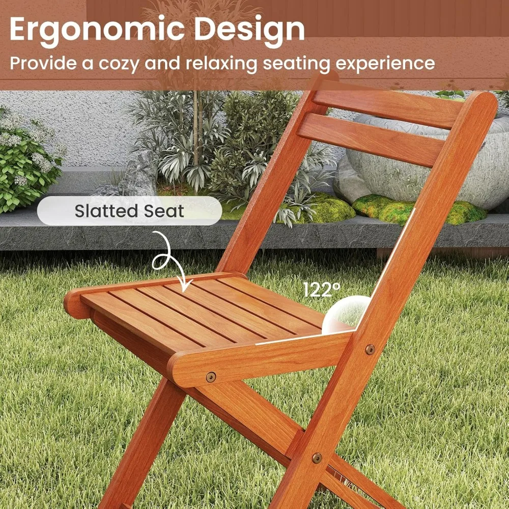 3-Piece Folding Bistro Table and Chairs Set, Solid Wood Small Patio Dining Set, Outdoor Cafe Table