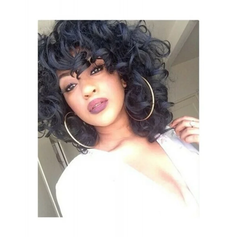 

Черный короткий кудрявый парик для женщин, пушистый волнистый синтетический парик без клея, машинного изготовления, для повседневного образа