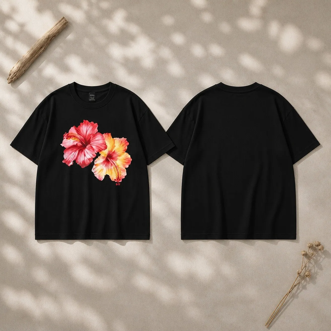 Oversized Casual Hibiscus Print Round Neck Short Sleeve T-Shirt For Women, Suitable For Summer