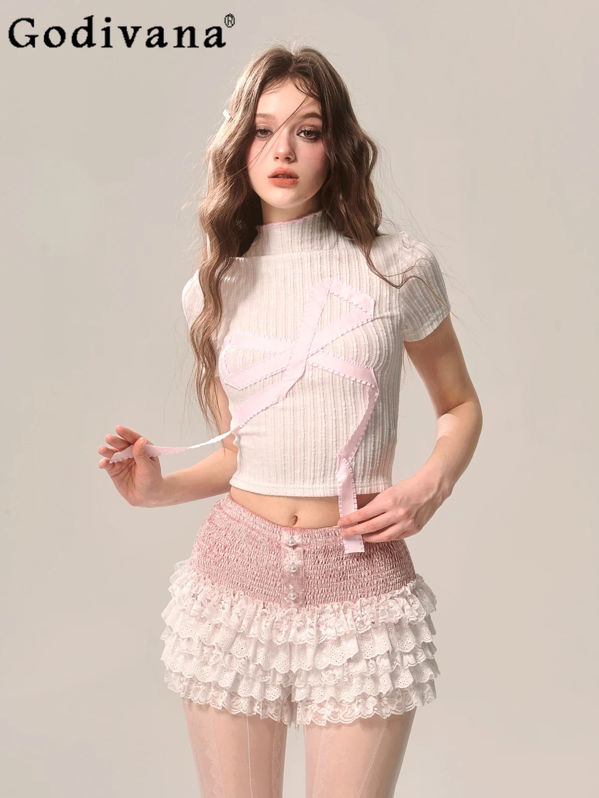 2024 Sommer neue Mode girly süße y2k Spitze Perle rosa Shorts High Street Hot Girl Slim-Fit elegante Shorts Frauen Culottes