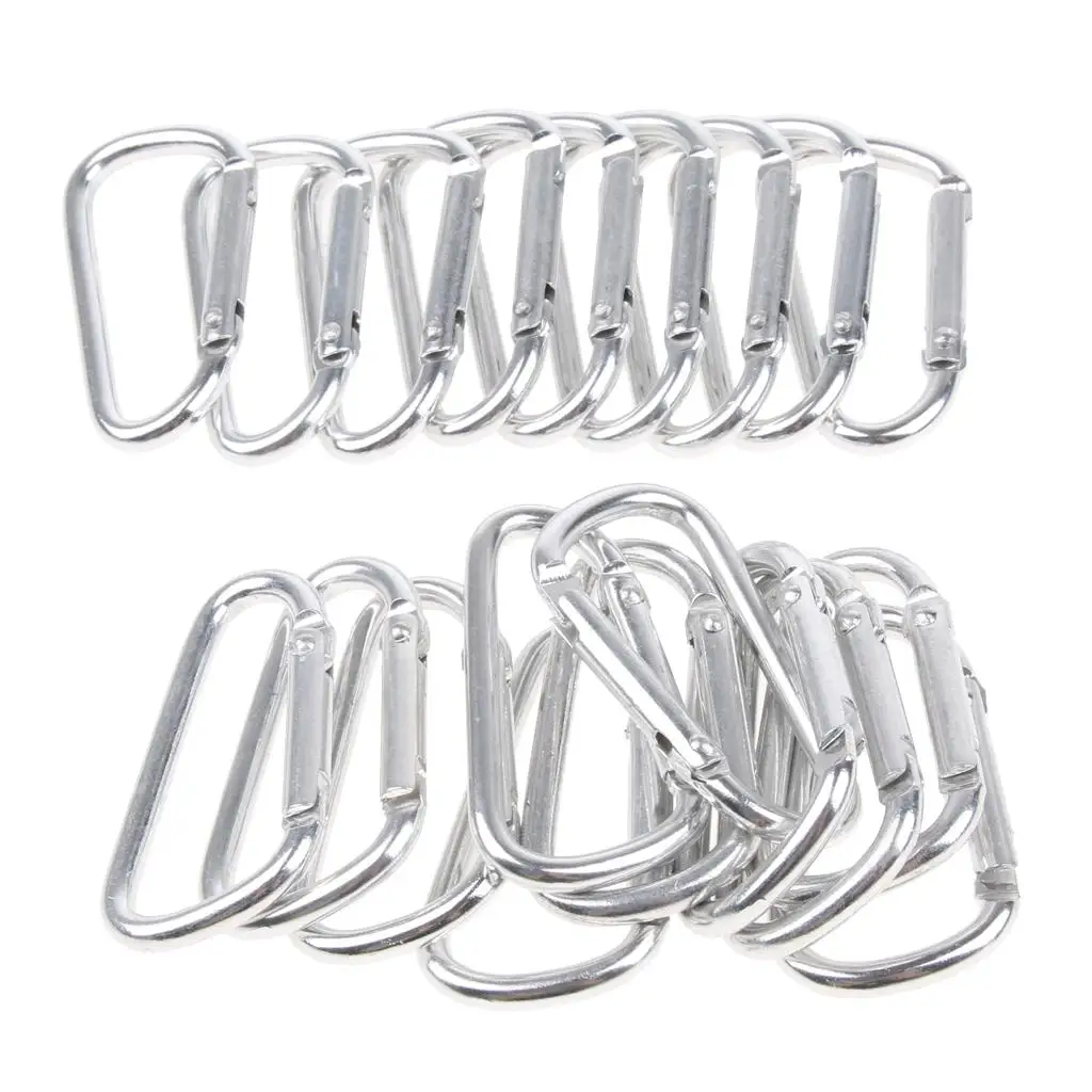20Pcs Multiuse Aluminum Alloy Carabiner D Shaped Hook Chain