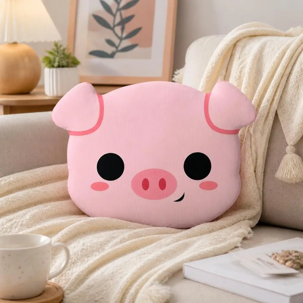 Cute Pink Pig Face Shaped Throw Pillow Stuffed Animal Cushion Piggy Decorative Pillow for Sofa Bedroom Nursery Home Decor