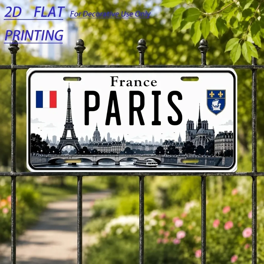 Custom 2D Flat Paris Aluminum Vintage License Plate 12x6 Inch, Wall Decor for Man Cave Bar Patio