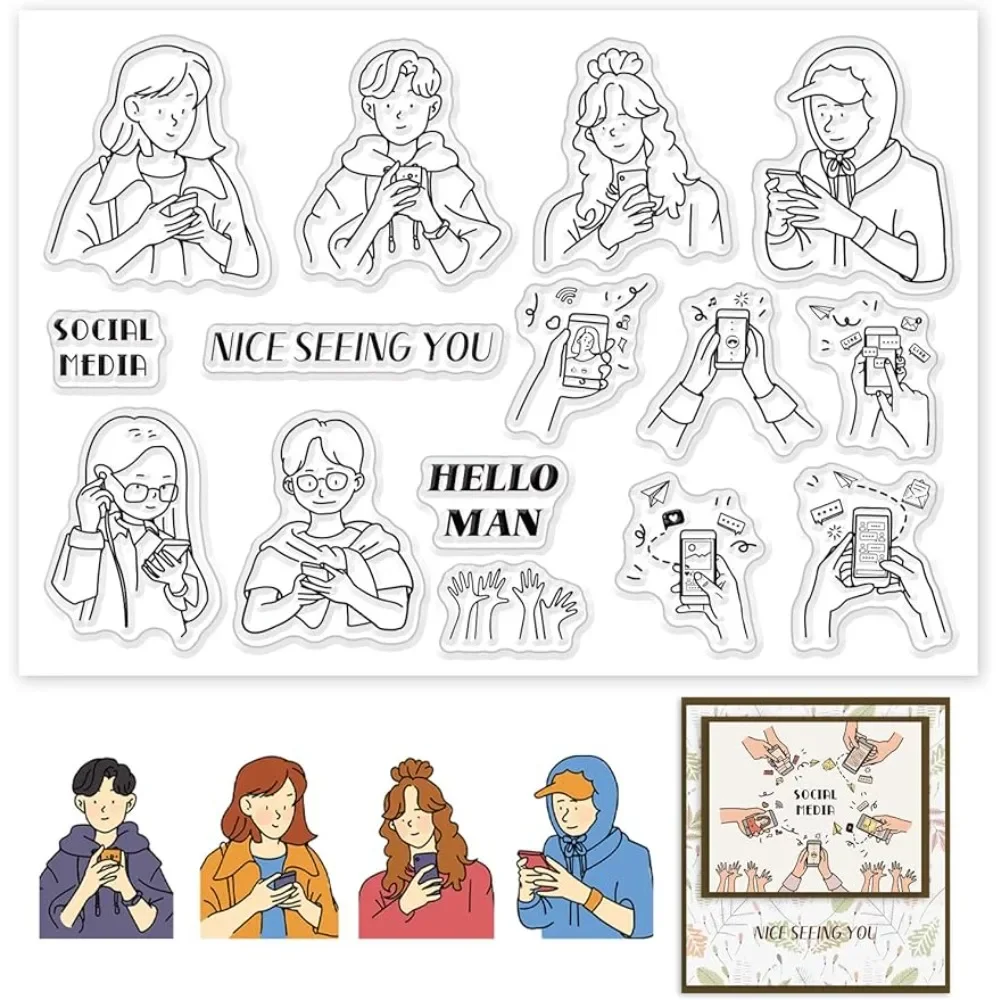 Social Media Theme Clear Stamps para Scrapbooking, Artesanato De Borracha Transparente, Selo Decorativo, Foto Do Cartão