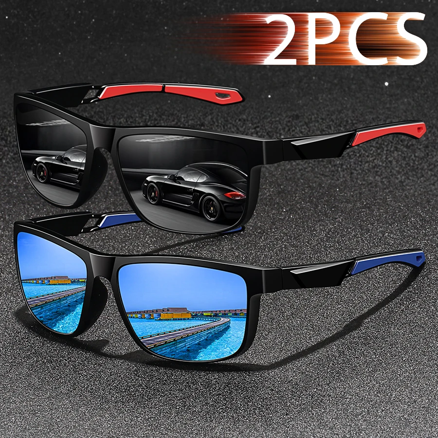 2 Stück Vintage Mode Eckige Brillen für Männer und Frauen Bergsteigen Radfahren Sport-Sonnenbrille Urlaub Reisen Fahren Angeln Sonnenbrille