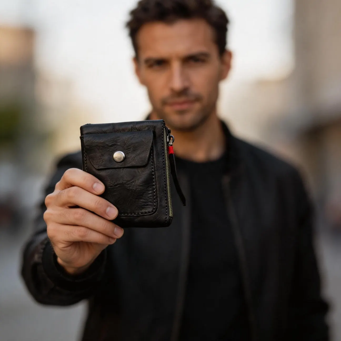 Hot Sale Genuine Leather Retro Zipper Coin Purse Card Holder Storage Bag Wallet Key Bag Adjustable Strap