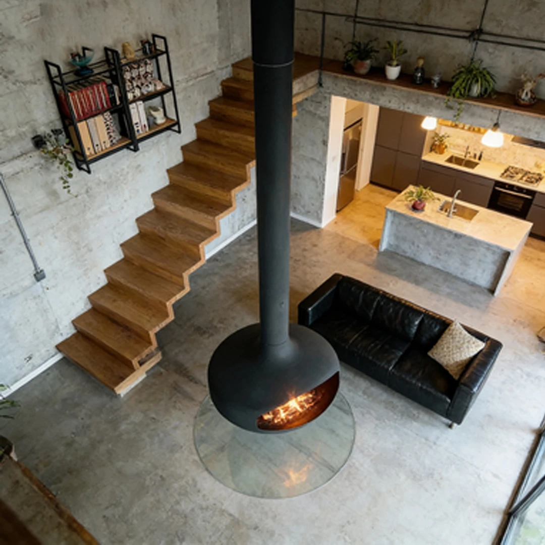 Custom European Style Hanging Fireplace Trumpet Ceiling Mounted Home Real-Flame Wood Bioethanoll Heater Suspend Fireplace