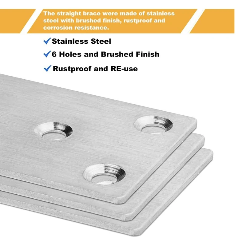 20 PCS Flat Mending Plates Flat Bracket Silver Stainless Steel Mending Joining Plates Repair Fixing Bracket For Fence