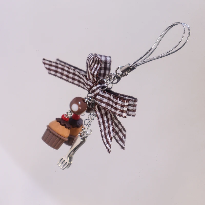 Porte-clés pendentif nœud papillon pour femme et fille, ornement de téléphone, décoration de sac à dos doux, porte-clés marron