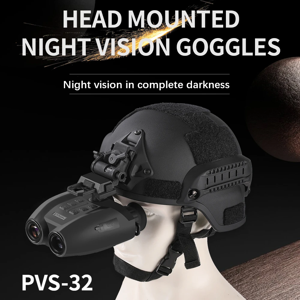 

PVS-32 Helmet Night Vision Digital Infrared Binoculars HD 1080P Video Camera 8X Zoom Long Range Head Mounted Night Vision