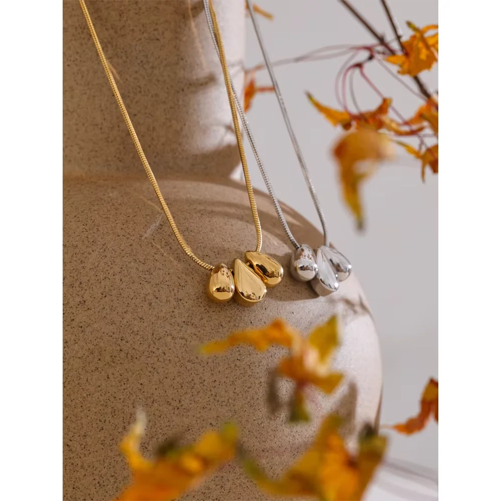 Yhpup Hot Style 316L Cast Stainless Steel Water Drop Pendant Necklace PVD Plated Waterproof Charm Collar Charm Jewelry Gift