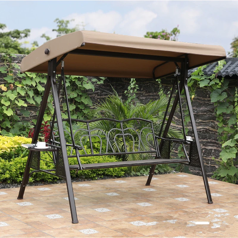 Garden swing chair, iron hanging chair, patio steel hammock with canopy, outdoor bench, backyard swing bed, 3 people