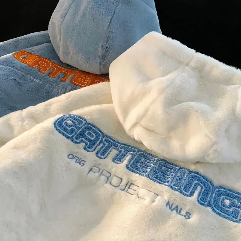 سترة شتوية بغطاء للرأس من القطيفة للنساء فضفاضة للزوجين على طراز Bf من القطن