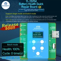 JCID-Testeur de performance de batterie Q1, prise en charge des outils, modification de l'état de la batterie sous le système 17.4, iPhone 11, iPhone 12, iPhone 13, iPhone 14, iPhone 15 Pro Max