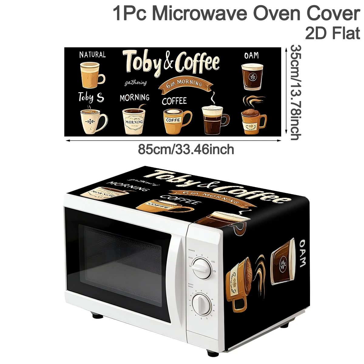 Coffee Theme Oven Dust Cover 35x85cm Coffee Cup Pattern Dustproof Polyester Machine Protector for Home Appliance Dust Cover