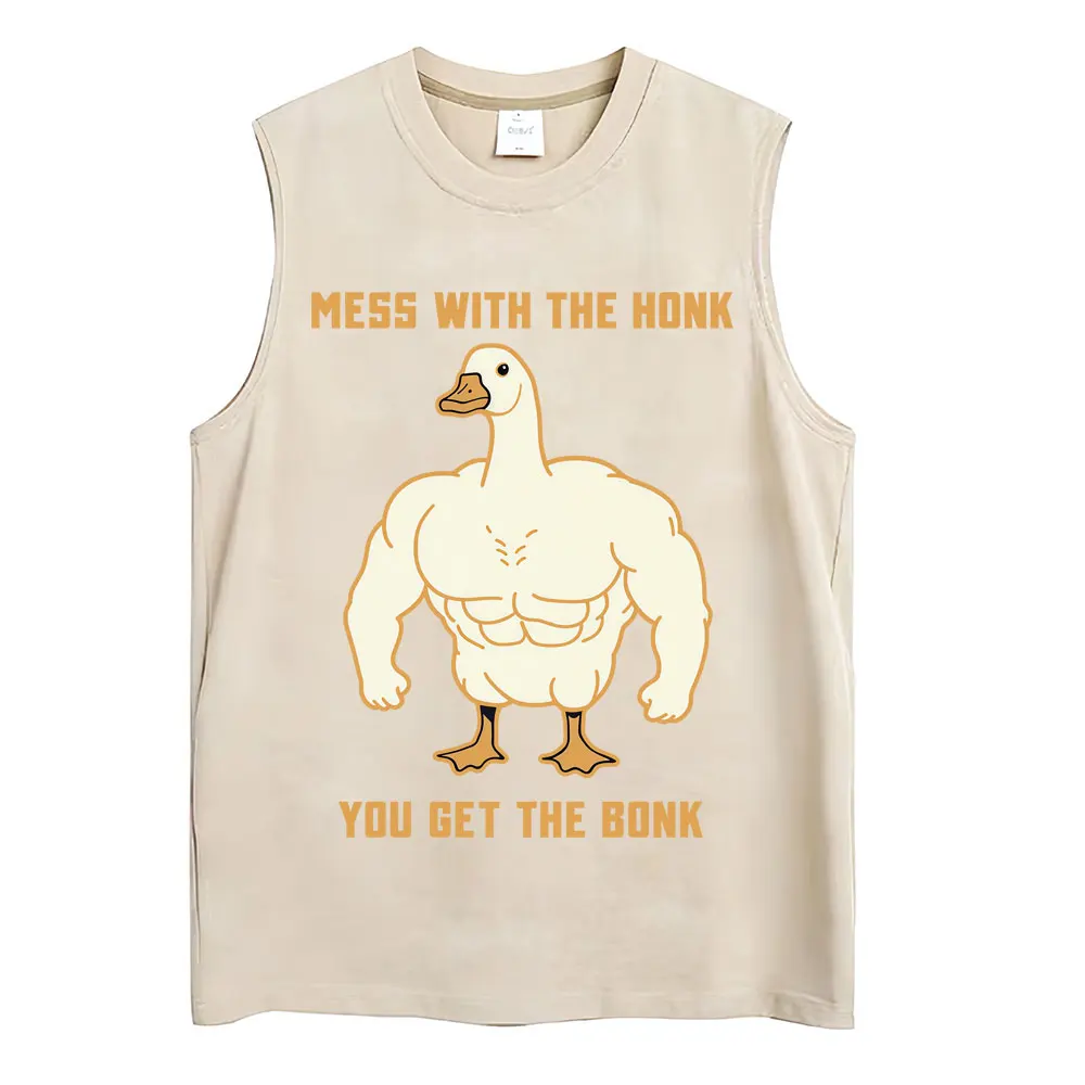 Washed Funny Goose Tanktops „Mess with The Honk You Get The Bonk“-Grafik-T-Shirts, Vintage-Unisex-Westen aus lockerer Baumwolle, ärmellos