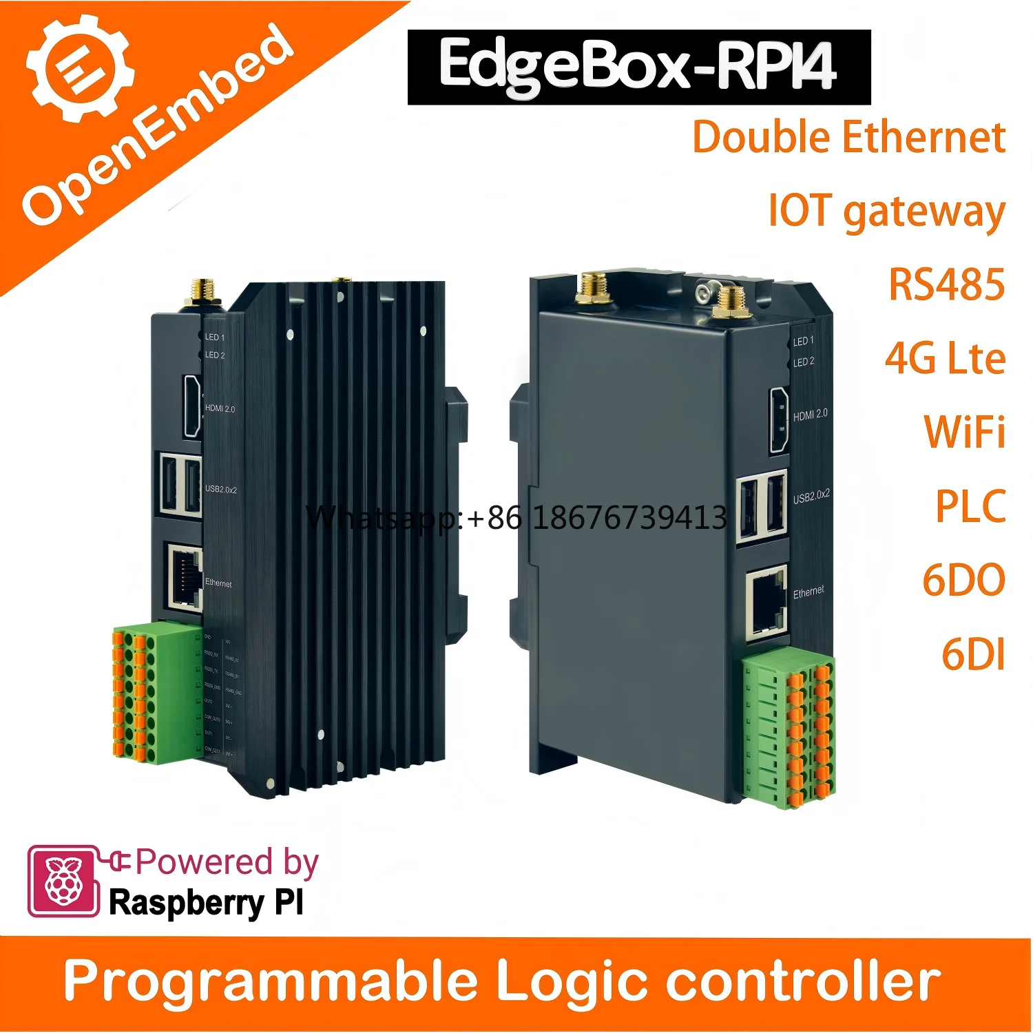 OpenEmbed Raspberry Pi CM4 Edgebox-RPI4 Industrial Control PLC with RS485 Interface Supporting CPython Lua C# JavaScript